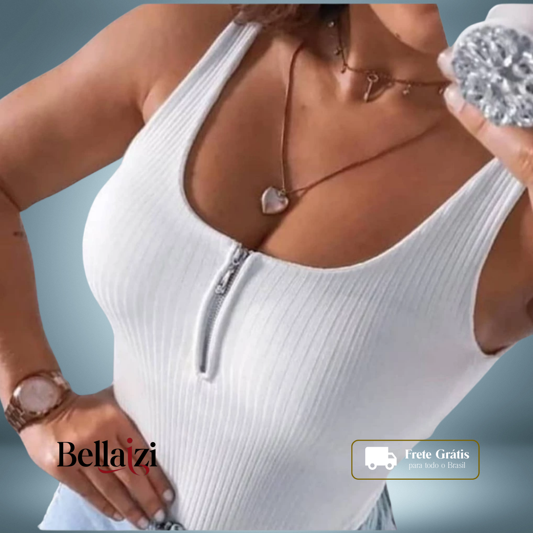 Body Canelado Zíper