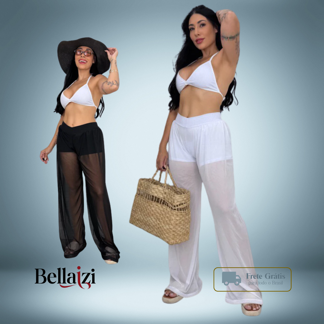 Calça de Tulle Pantalona Com Shorts