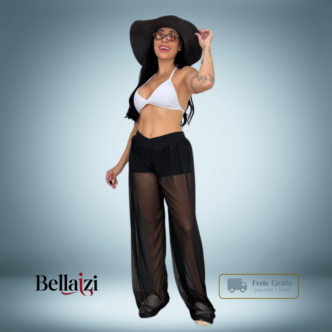 Calça de Tulle Pantalona Com Shorts