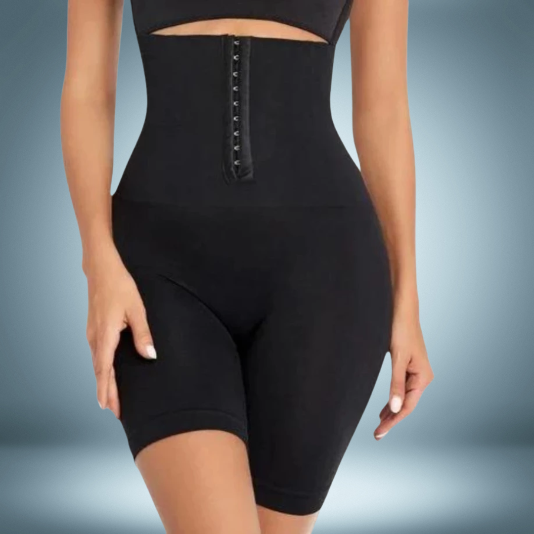Cinta Bermuda Modeladora 2 em 1 Corset com Barbatana e Fecho Frontal