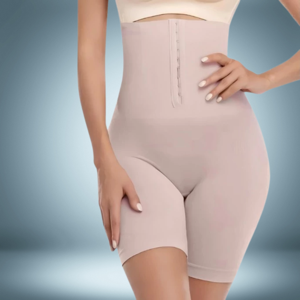 Cinta Bermuda Modeladora 2 em 1 Corset com Barbatana e Fecho Frontal