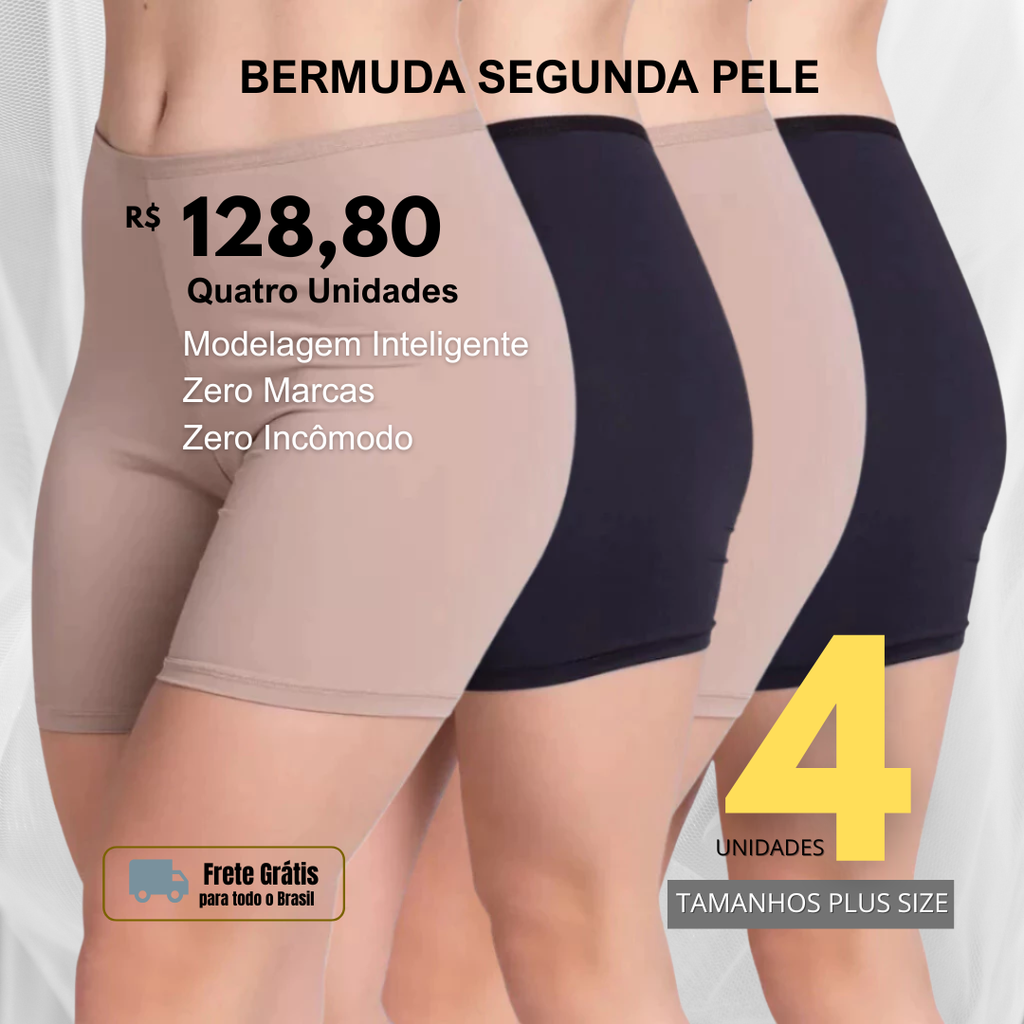 Bermuda Segunda Pele Cintura Alta ( 4 Unidades)
